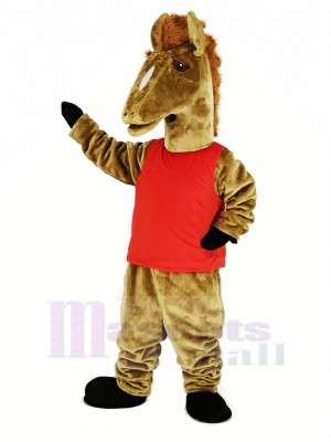 marron Mustang avec rouge Gilet Mascotte Costume Animal