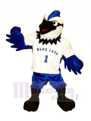 Bleu Geai avec blanc T-shirt Mascotte Les costumes