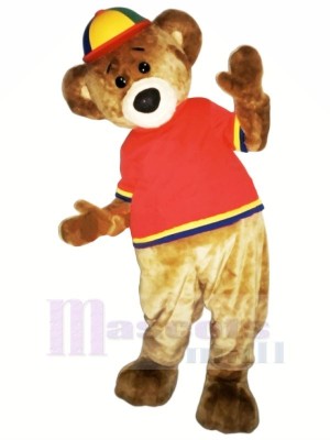 marron Ours dans rouge Mascotte Les costumes Dessin animé