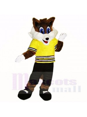 École de costumes de mascotte sport renard avec chemise jaune