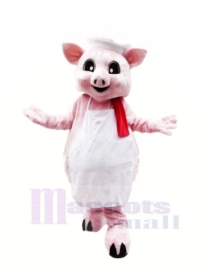 Rose Porc Chef Mascotte Les costumes Dessin animé