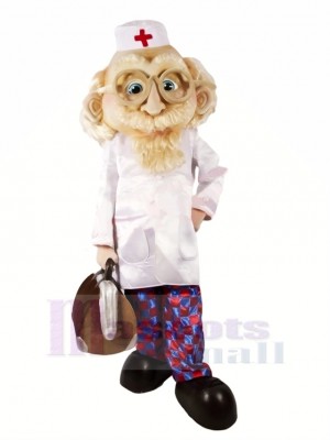 Vieux Médecin avec Bleu Yeux Mascotte Costume Personnes