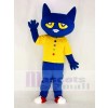 Marrant Bleu Pete Chat avec Jaune Gilet Mascotte Costume École