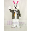 Pâques lapin avec Gris Manteau Mascotte Costume Dessin animé