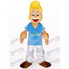 Popeye de cheveux jaunes dans le costume de mascotte d'anime de vêtements bleus