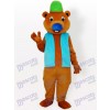 Ours avec chapeau vert et costume de mascotte adulte veste bleue