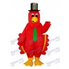 Oiseau rouge avec chapeau noir mascotte Costume adulte Animal