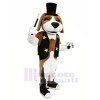 marron et blanc Chien avec Noir Chapeau Mascotte Les costumes Animal