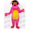 Costume de mascotte pour chien rose avec un ventre jaune et des lunettes