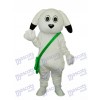 Costume adulte de mascotte de chien blanc de vert de sac