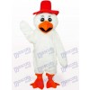 Costume blanc de mascotte de volaille de poulet de cowboy de cheveux longs blancs