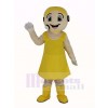 Client Un service Représentant dans Jaune Robe Mascotte Costume