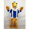 Roi mignon Lionel Costume de mascotte de lion avec les vêtements bleus et la couronne