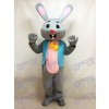 Pâques Grise Lapin lièvre Mascotte Costume dans Bleu Gilet