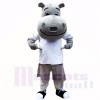 gris Hippopotame avec blanc Chemise Costumes De Mascotte École
