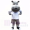 gris Hippopotame avec blanc Chemise Costumes De Mascotte École