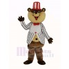 Énorme marron Teddy Ours avec blanc Rayé Manteau Mascotte Costume