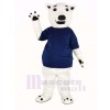 blanc Ours avec Bleu T-shirt Mascotte Costume