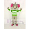 gris l'éléphant avec vert et blanc Tissu Mascotte Costume Dessin animé