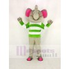 gris l'éléphant avec vert et blanc Tissu Mascotte Costume Dessin animé