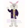 blanc Pâques lapin dans Violet Manteau Mascotte Costume