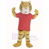 Heureux tigre dans rouge T-shirt Mascotte Costume