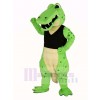 Puissance vert Crocodile dans Noir Gilet Mascotte Costume Animal