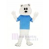 Mignonne blanc Ours avec Bleu T-shirt Mascotte Costume Adulte