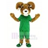 sport marron RAM avec vert T-shirt Mascotte Costume