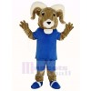 sport RAM avec Bleu T-shirt Mascotte Costume Adulte