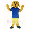 d'or Chien dans Bleu T-shirt Mascotte Costume Animal