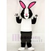 Noir et blanc lapin avec Rose Oreilles Mascotte Costume École