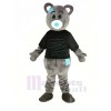 gris Teddy Ours avec Noir Manteau Mascotte Costume Dessin animé Masculin