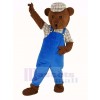 Teddy Ours dans Bleu Salopette Mascotte Costume Dessin animé