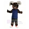 Sombre marron sport RAM avec Bleu Gilet Mascotte Costume Animal