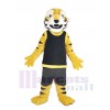 Féroce tigre dans Noir Gilet Mascotte Costume Animal