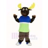 Drôle marron élan dans Bleu et Vert T-shirt Mascotte Costume Animal