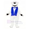 blanc Ours avec Bleu Écharpe Mascotte Costume Dessin animé