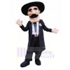 Gentilhomme avec Noir Chapeau Mascotte Costume Gens