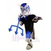 Souriant Diable avec Bleu Yeux Mascotte Costume Dessin animé