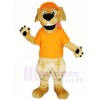 Retriever Chien avec Orange Chapeau et Chemise Mascotte Les costumes Animal