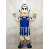 Costume de mascotte Sparty Knight Spartan bleu foncé avec casque en argent