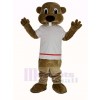 Alex la Castor dans blanc T-shirt Mascotte Costume Animal