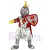 Costume de mascotte St Norbert de chevalier adulte en argent avec cape rouge