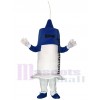 Seringue blanche et bleue pour le costume de mascotte de clinique d'hôpital