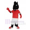 Noir Cheval dans rouge Jersey Mascotte Costume Animal