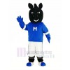 Noir Cheval dans Bleu Mascotte Costume Animal