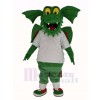 Foncé vert Dragon avec blanc T-shirt Mascotte Costume