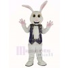 Pâques blanc lapin dans Bleu Gilet Mascotte Costume