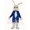 Pâques blanc lapin dans Bleu Manteau Mascotte Costume